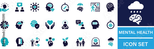 Mental Health icons set mental, health, psychology, brain, mind, therapy, wellness related premium editable vector graphics.