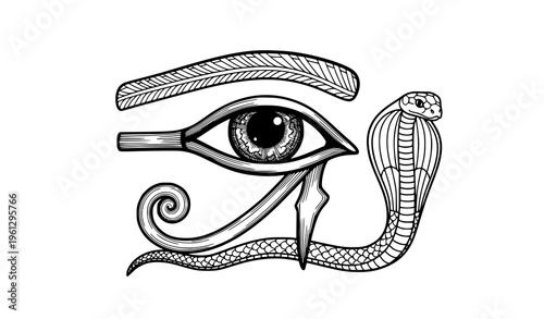 Hand-drawn Eye of Horus vector illustration – Wadjet left falcon eye with snake on white