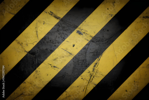 Grungy black and yellow diagonal hazard stripes texture warning danger caution safety
