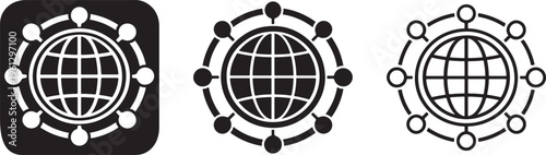 Globe network connectivity icon global nodes symbol.