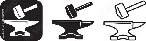 Hammer anvil icon blacksmith forging metalworking symbol.