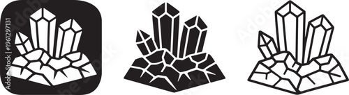Crystal minerals rock icon gemstone mining symbol.