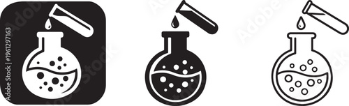 Chemical flask icon laboratory experiment research symbol.