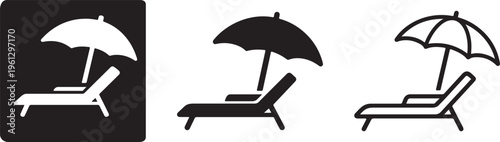 Beach umbrella chair linear icon seaside relaxation.