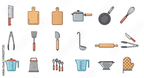 Collection of kitchen utensils and tools.