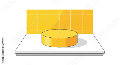 A yellow cylinder on a white surface.