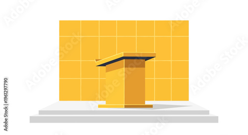 Illustration of a podium in front of a screen.