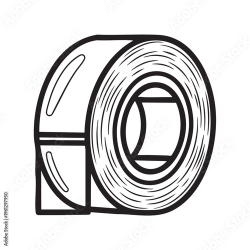 An illustration of a roll of clear tape outline icon on a white background.