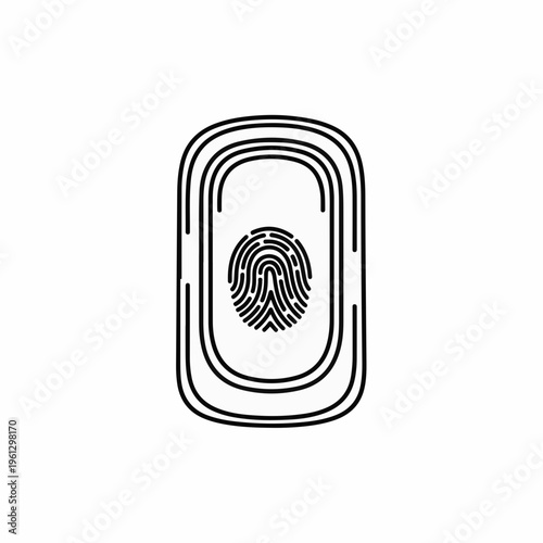 Biometric fingerprint scanner icon, digital security thumbprint identification vector, black line art fingerprint sensor for mobile app login