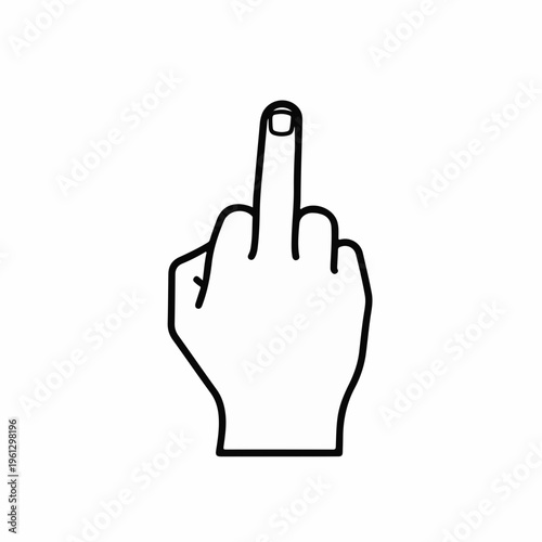 Middle finger hand gesture vector icon, rude offensive sign line art, aggressive human hand showing middle finger, isolated black and white symbol