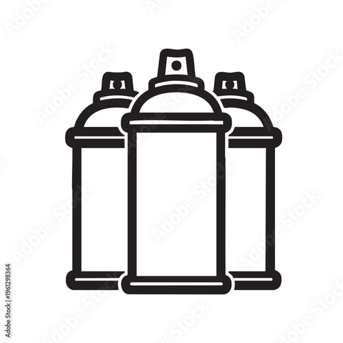 An illustration of three spray paint cans in a row on a plain background