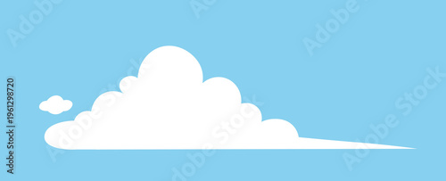 A white cloud on a blue background. Cartoon, white, fluffy and cumulus cloud. Design elements for weather forecasting, book illustrations, and comics. Vector EPS 10.
