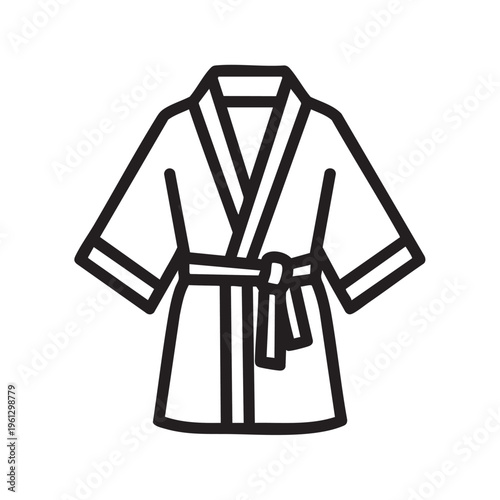 An outline illustration of a spa robe hangs freely.