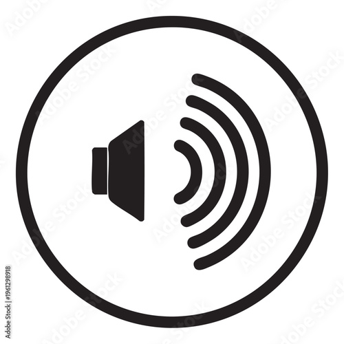 Sound waves emanate from a speaker icon in a circular outline graphic clearly.