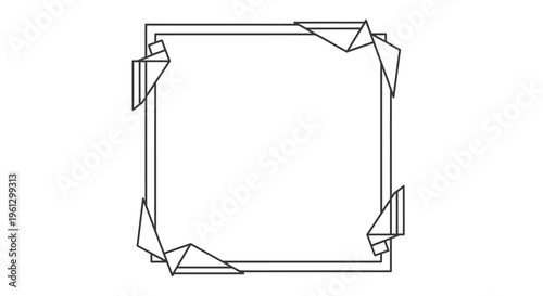 Modern Geometric Abstract Square Frame with Broken Edges Line Art on an Isolated White Background.