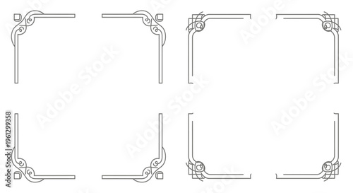 Set of Decorative Line Art Corner Ornaments and Borders, isolated white background