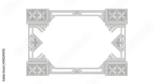 Ornate Square Decorative Frame with Geometric Pattern Details, isolated white background
