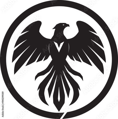  Bold Black And White Eagle Phoenix Rising Inside Circular Emblem