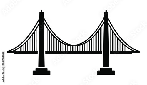 Silhouette of a suspension bridge with two towers and cables
