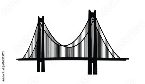 Silhouette of a suspension bridge with two towers and cables