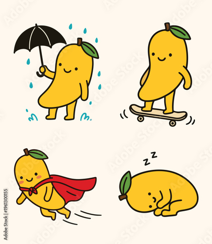 Adorable cartoon lemons in various fun and playful poses and activities