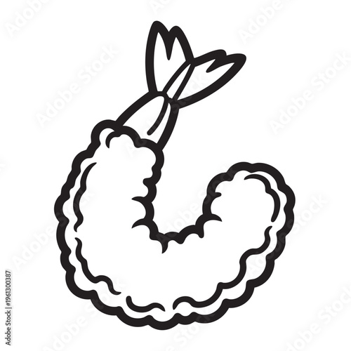 An illustration of a tempura shrimp in a minimalist outline style setting