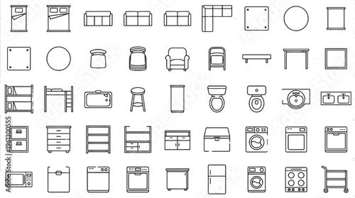 Compact Studio Apartment Furniture Top View Icon Set Small Space Layout Floor Plan Vector Collection