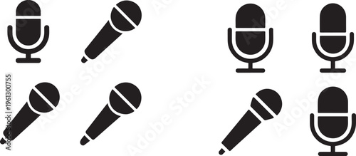 Microphone audio vector illustration set for voice recording equipment.