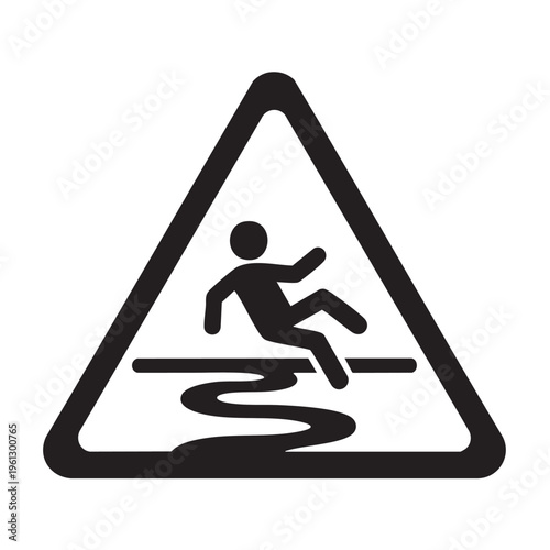 Caution sign warns of slippery floor with falling person illustration