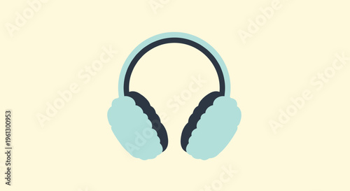 Pair of fluffy blue winter earmuffs for ear protection against cold weather isolated on a light cream background.