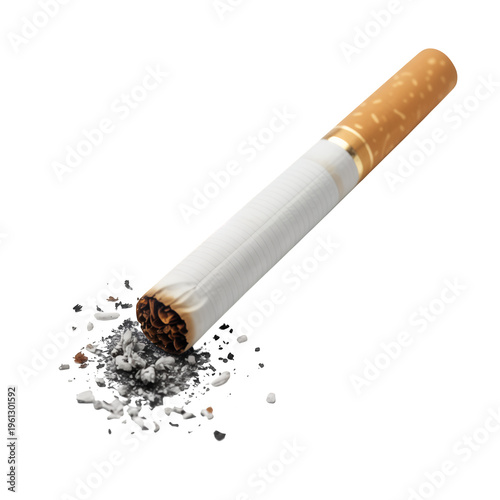 Cigarette with ash and cigarette butts cigarette ash isolated on a transparent background