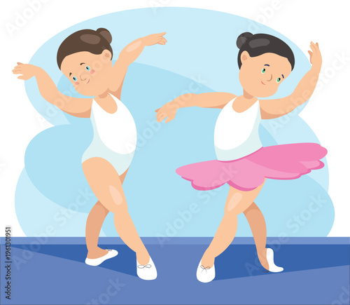 Cute little ballerinas dancing, kids ballet class illustration