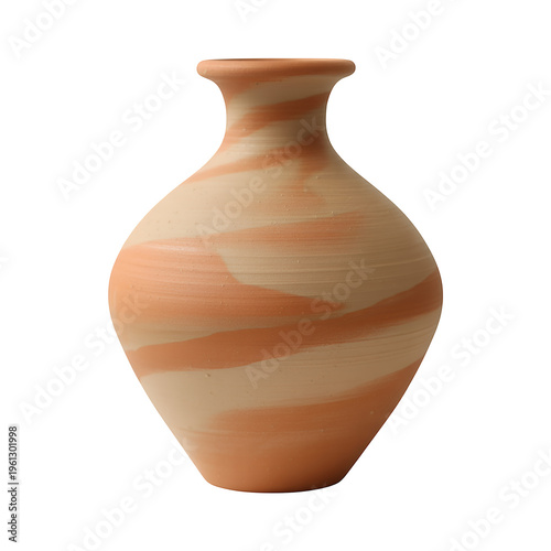 Decorative terracotta vase with stripes clay ceramic isolated on a transparent background