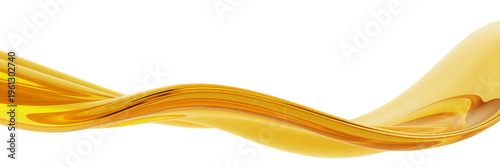 Golden liquid wave flowing on black isolated on a transparent background