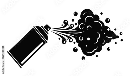 Spray can silhouette releasing a cloud of aerosol