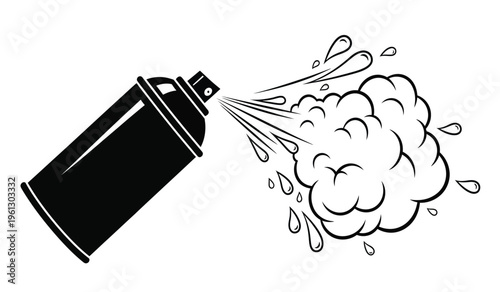 Spray can silhouette creating a cloud of spray aerosol can silhouette