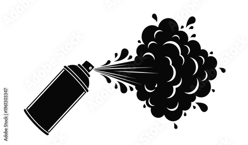 Spray can silhouette creating a cloud of spray paint art and graffiti concept