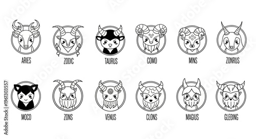 Charming cartoon zodiac animal characters present a delightful.