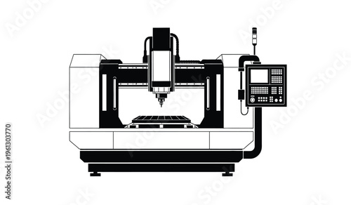 Cnc milling machine silhouette diagram for industrial manufacturing processes