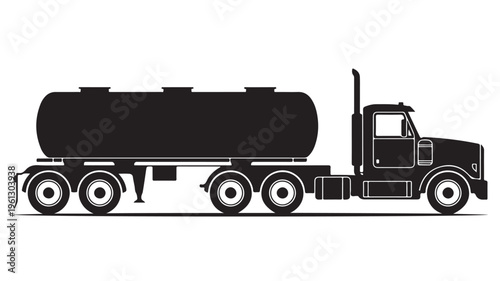 Tanker Truck Silhouette Isolated on White for Logistics and Industrial Transport