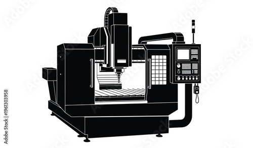 Industrial cnc milling machine silhouette for manufacturing and fabrication