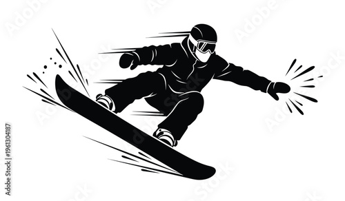 Snowboarder in motion silhouette dynamic winter sports action