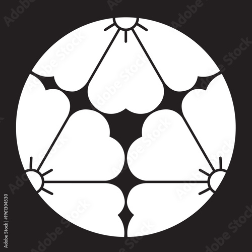 日本の伝統的な家紋の植物紋「桜紋」のイラストベクターデータ