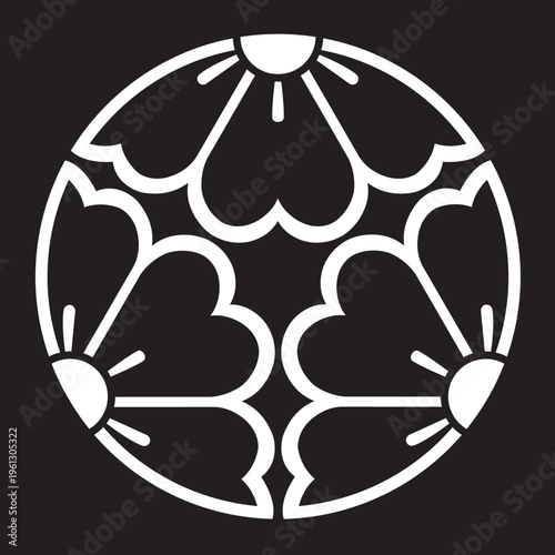 日本の伝統的な家紋の植物紋「桜紋」のイラストベクターデータ