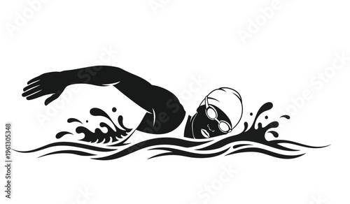 Silhouette of a person swimming in water with splashes