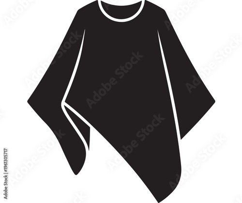 Poncho Illustration, Minimal Black Fashion Garment Isolated on White Vector