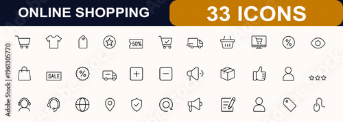 Online shopping glyph icon set for ecommerce. cart, checkout, discount, delivery, payment, support, order, return, map, loyalty, secure purchase. Editable stroke. Vector illustration.