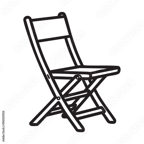An illustration shows a folding chair outline on a clear background.
