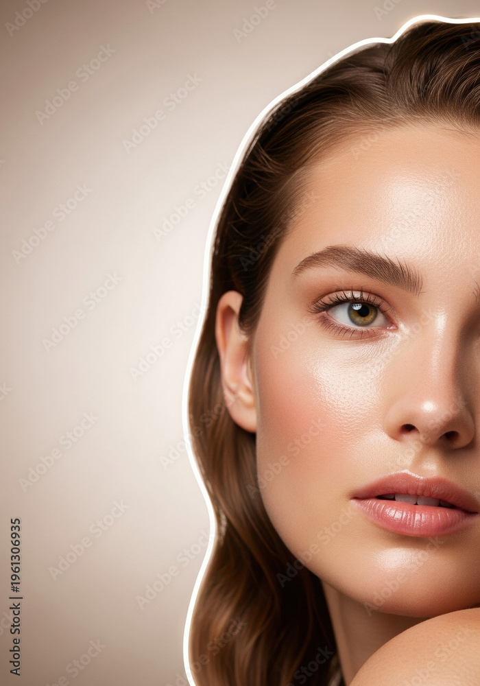 Fototapeta premium Young woman with natural makeup looking softly at the camera 