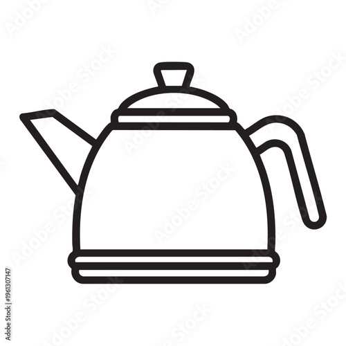 An outline illustration of a clear tea kettle with a handle and spout.